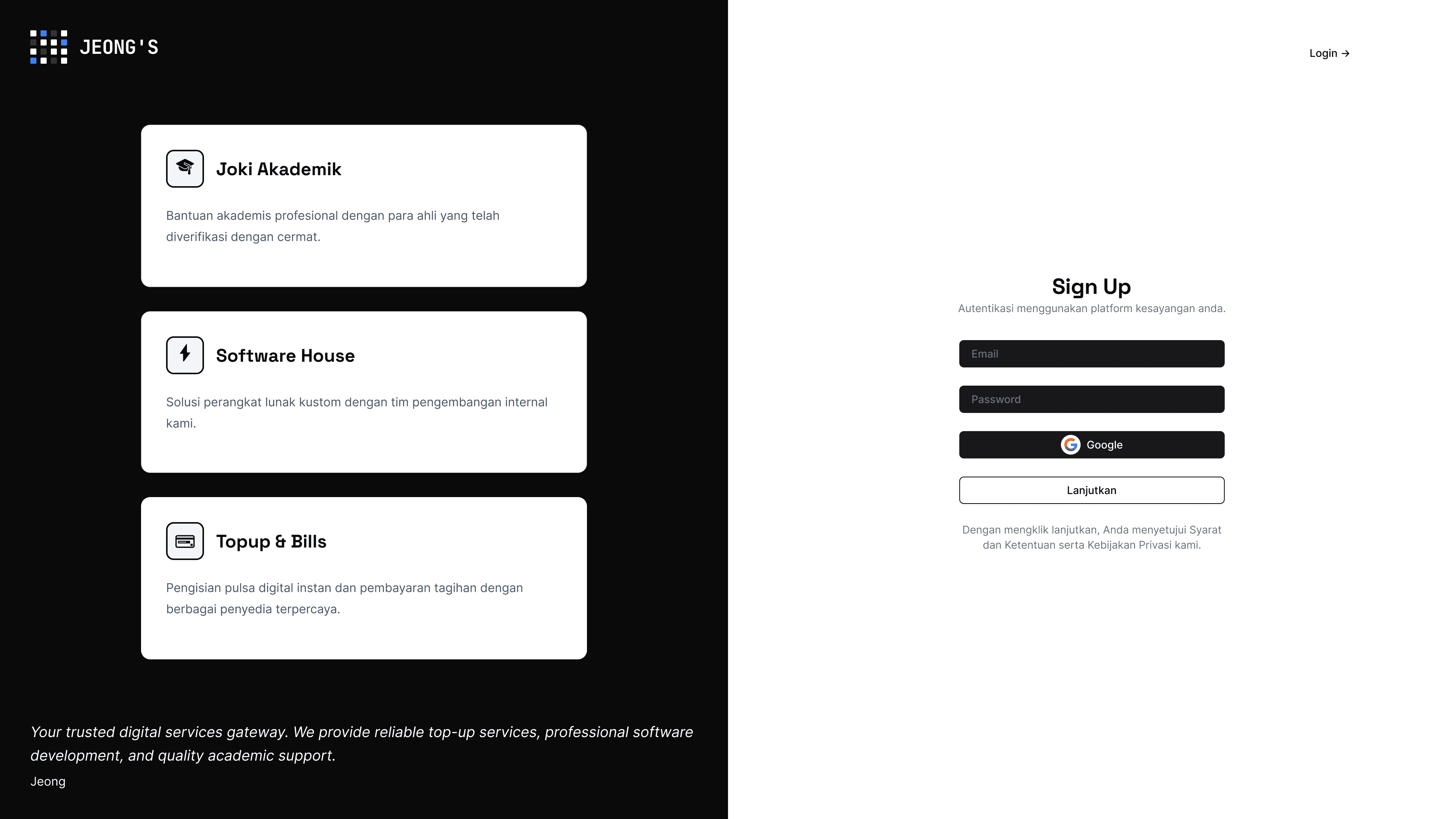 Login page